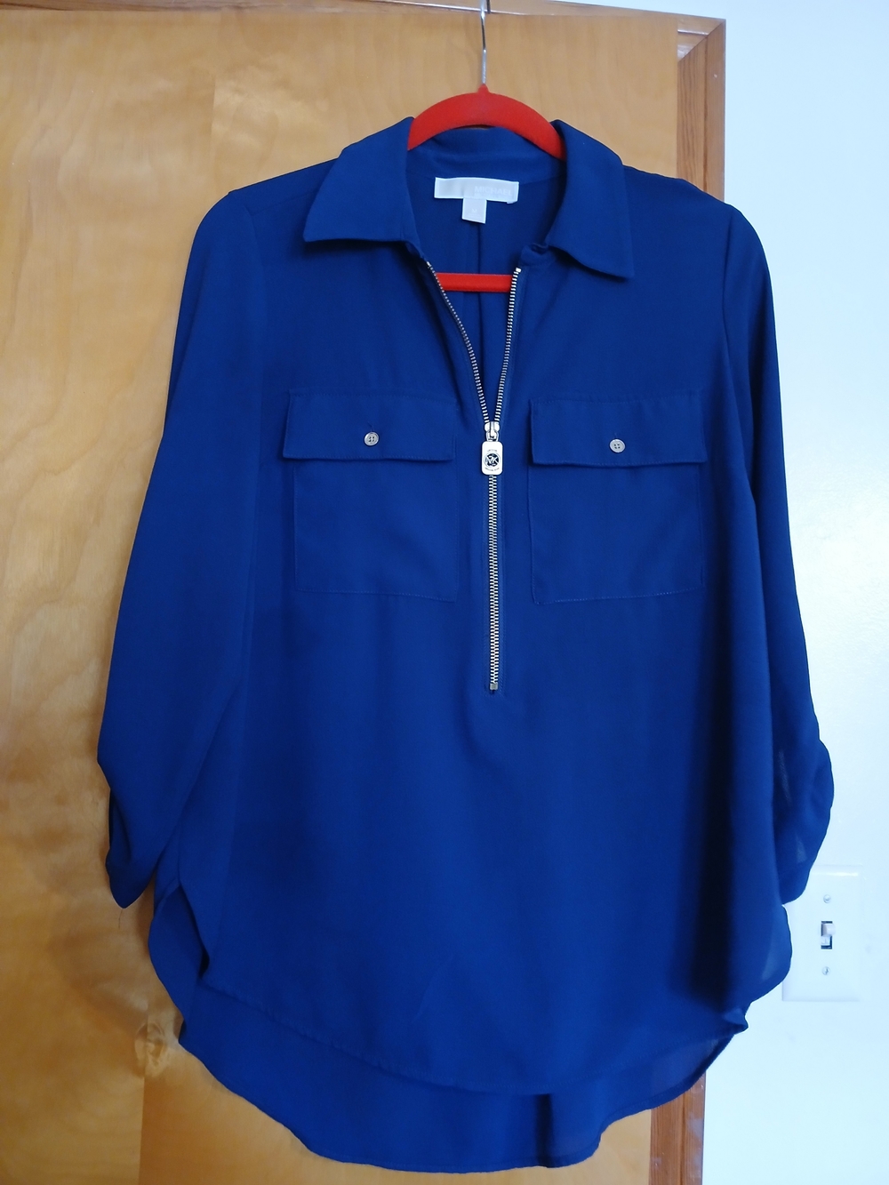Michael Kors Royal Blue Zip Front Blouse